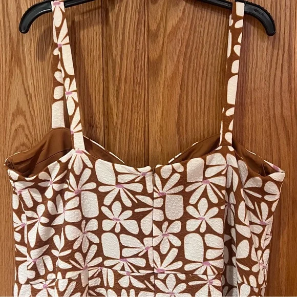 Hutch Anthropologie Floral Sweetheart Neck Slim Midi Dress Brown Motif Size  1X - threedaughtersproperties.com